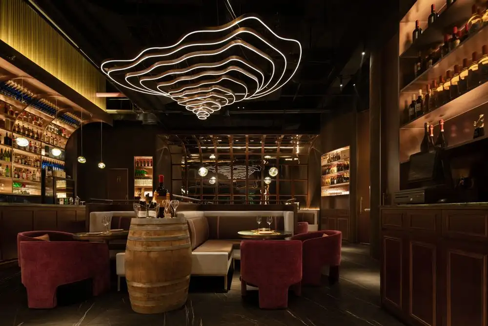 Savorian Dining sophisticated interior with moody architecture